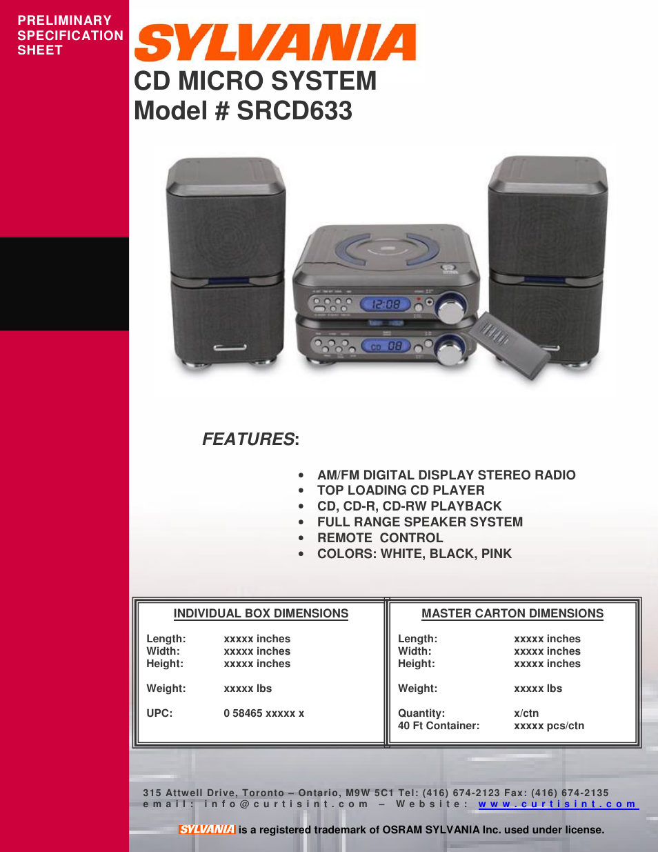 Curtis SRCD633 User Manual | 1 page