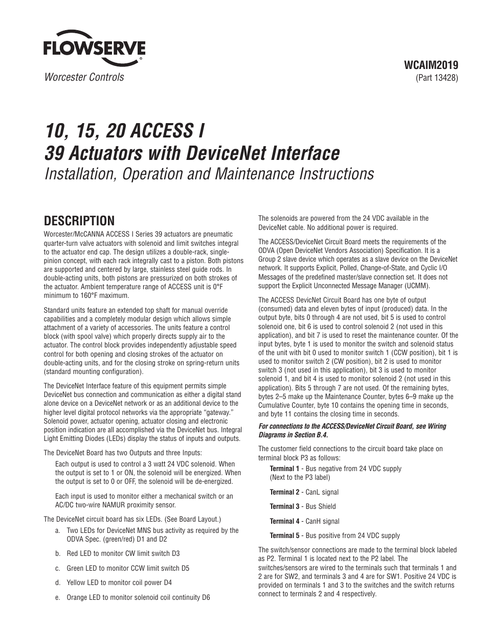 Flowserve 10 ACCESS I 39 Actuators with DeviceNet Interface User Manual | 12 pages