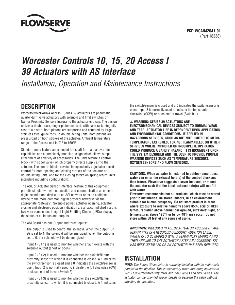 Flowserve 10 ACCESS I 39 Actuator with AS Interface User Manual | 12 pages