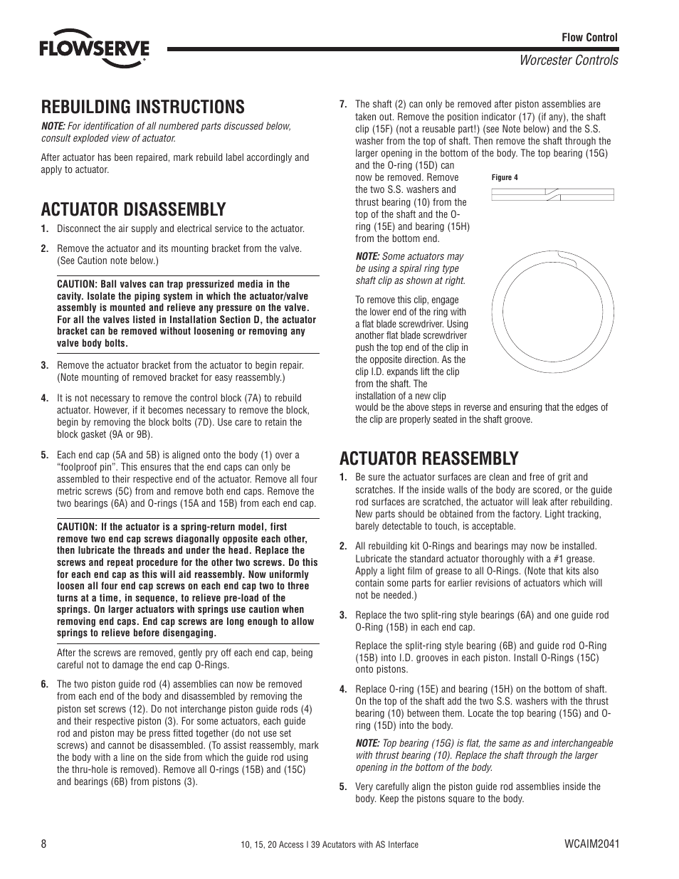 Rebuilding instructions, Actuator disassembly, Actuator reassembly | Flowserve 10 ACCESS I 39 Actuator with AS Interface User Manual | Page 8 / 12