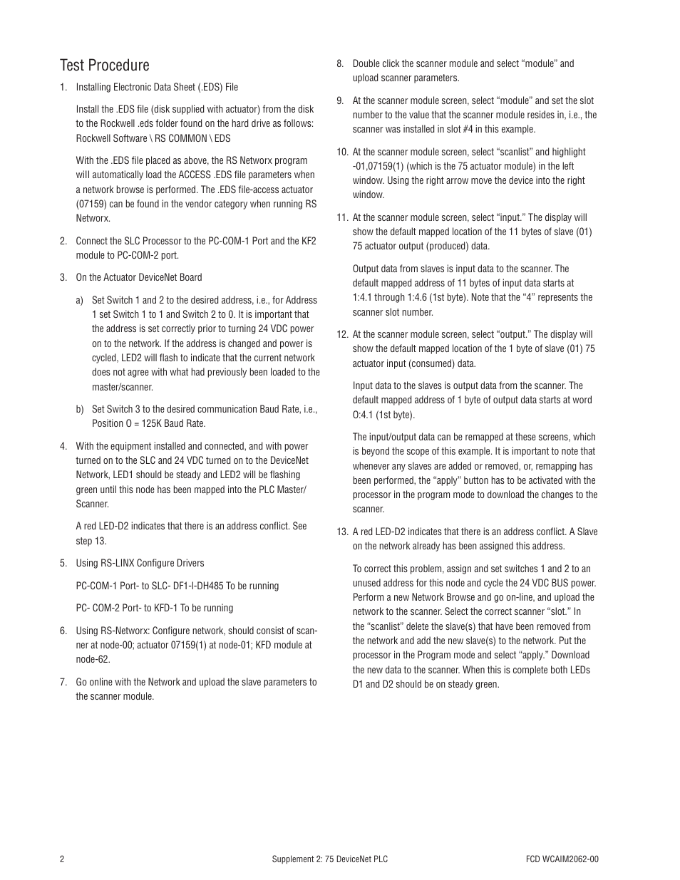 Test procedure | Flowserve Supplement 2 75 DeviceNet PLC User Manual | Page 2 / 4