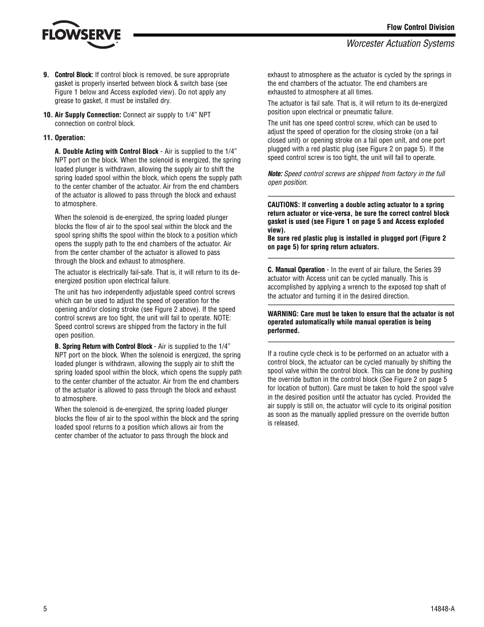 Worcester actuation systems | Flowserve 10-40 39 ACCESS M Mounted Limit Switch User Manual | Page 5 / 8