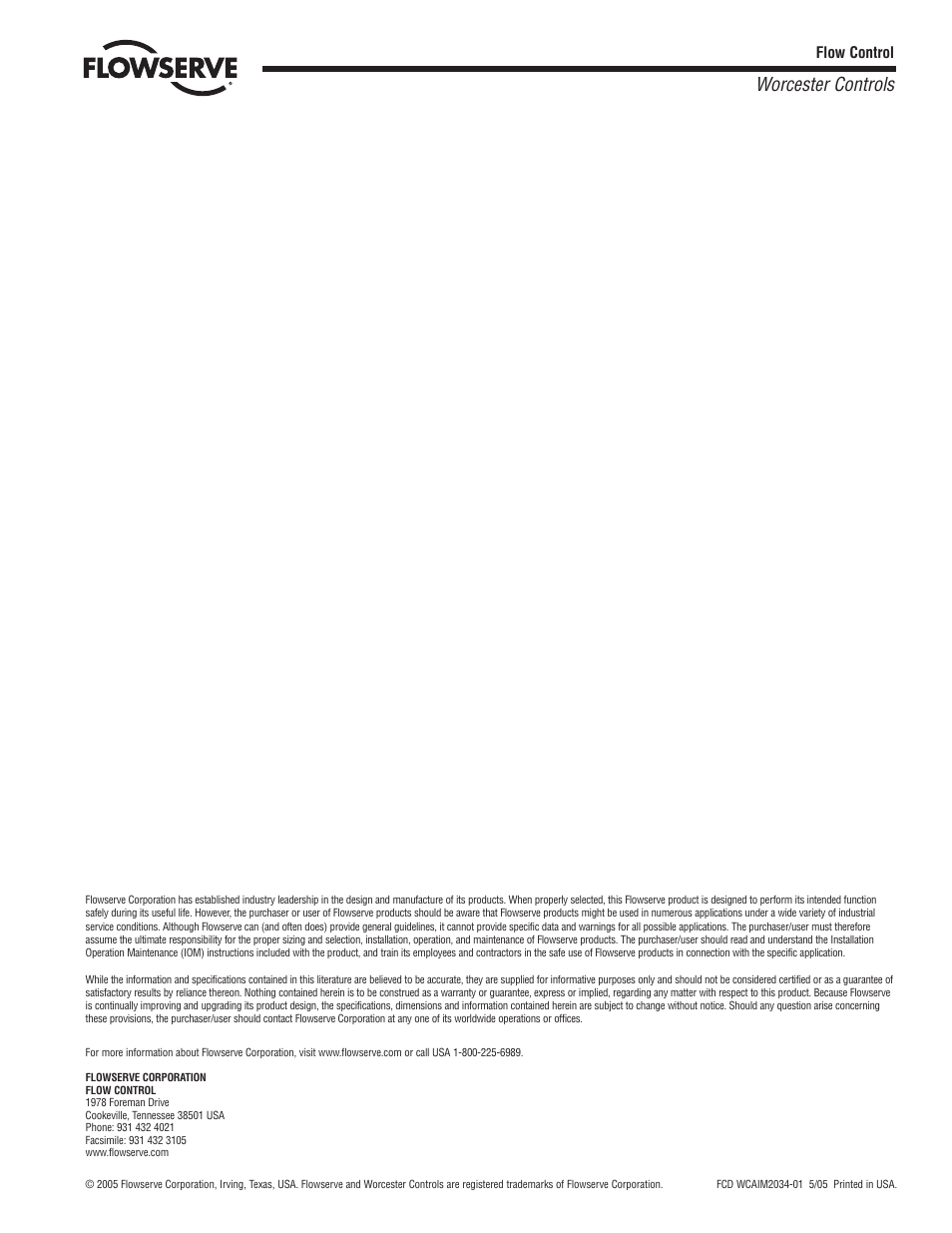 Worcester controls | Flowserve 10-40 39 Access M Worcester Controls User Manual | Page 12 / 12
