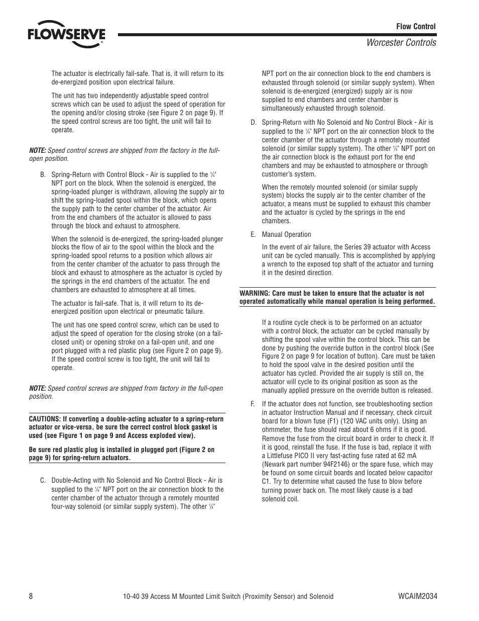 Worcester controls | Flowserve 10-40 39 Access M Worcester Controls User Manual | Page 8 / 12