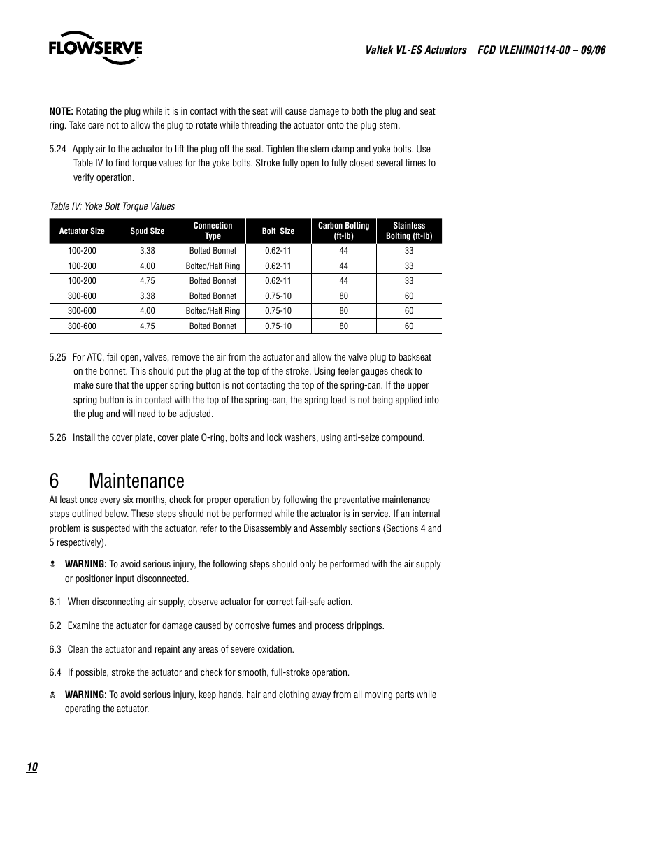 6maintenance | Flowserve Valtek VL-ES Actuators User Manual | Page 10 / 16