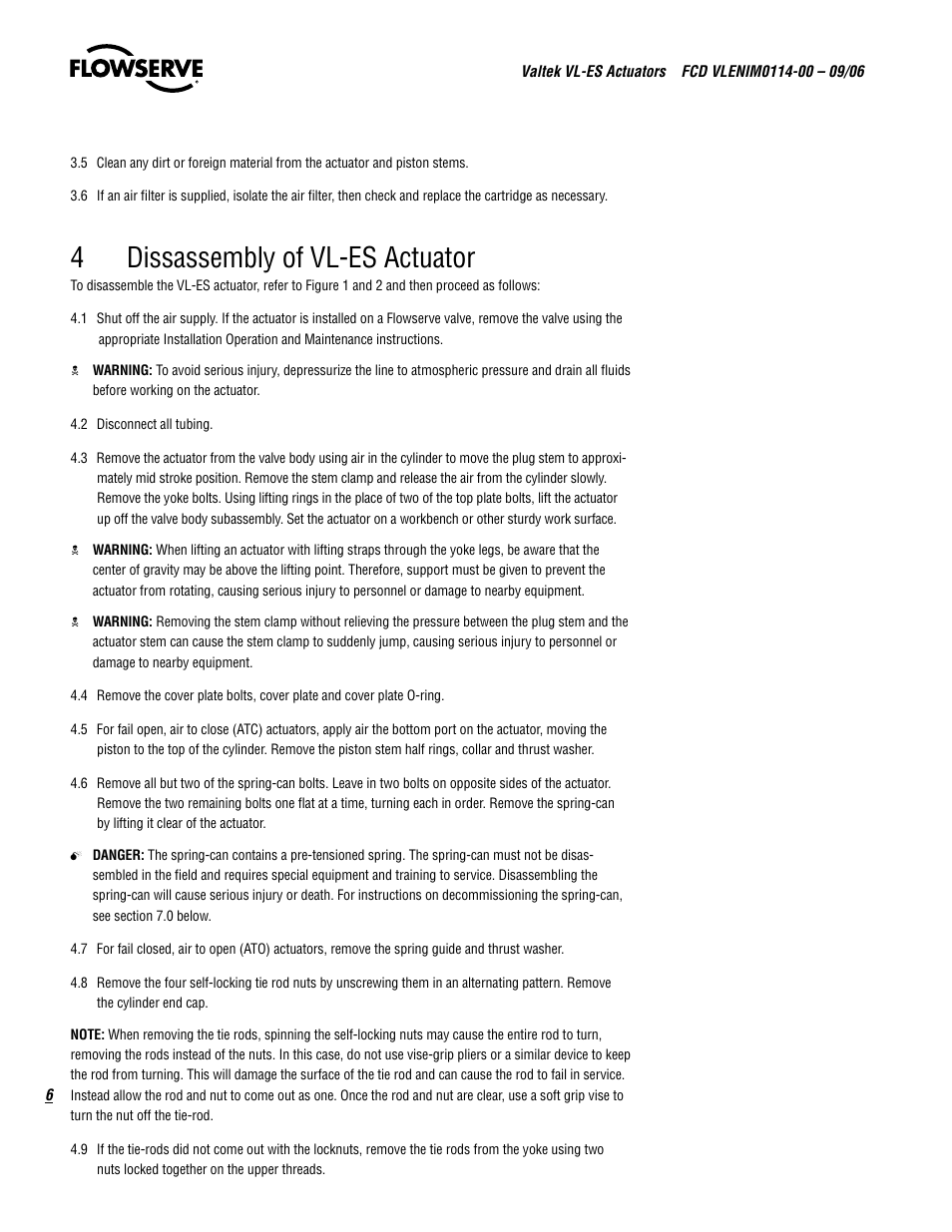 4dissassembly of vl-es actuator | Flowserve Valtek VL-ES Actuators User Manual | Page 6 / 16