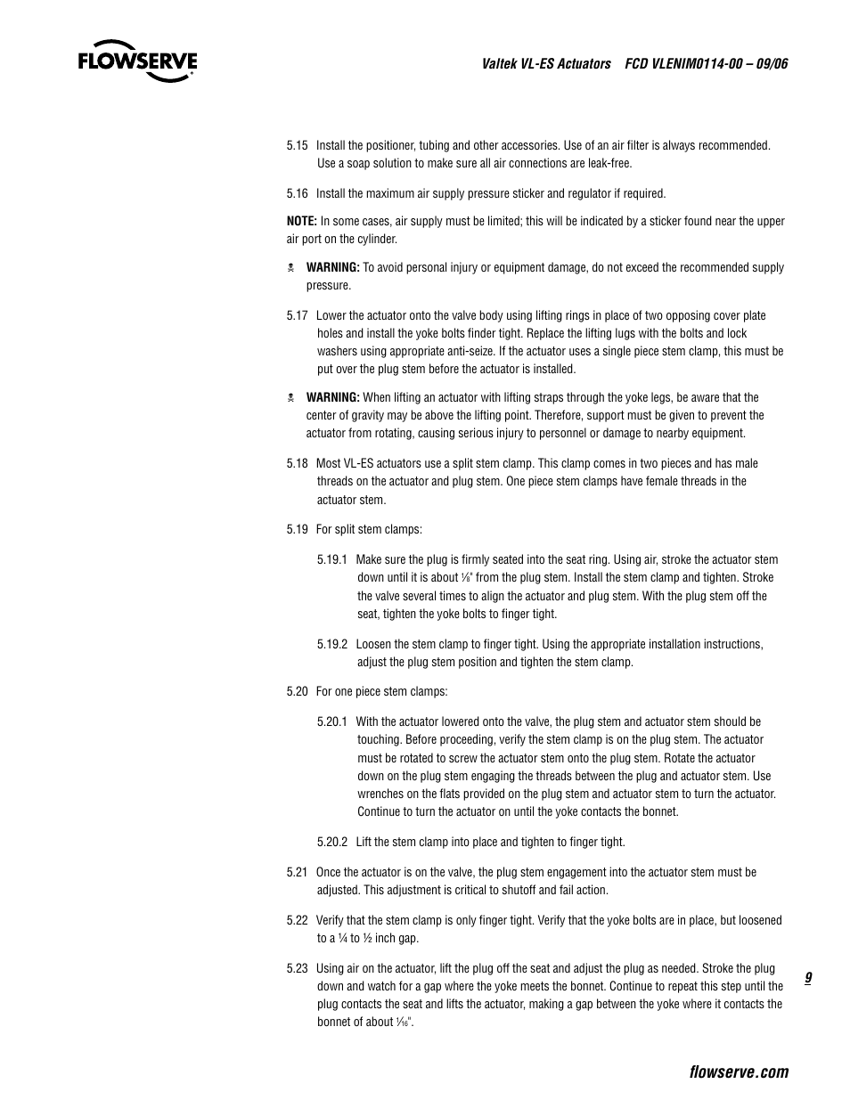 Flowserve Valtek VL-ES Actuators User Manual | Page 9 / 16