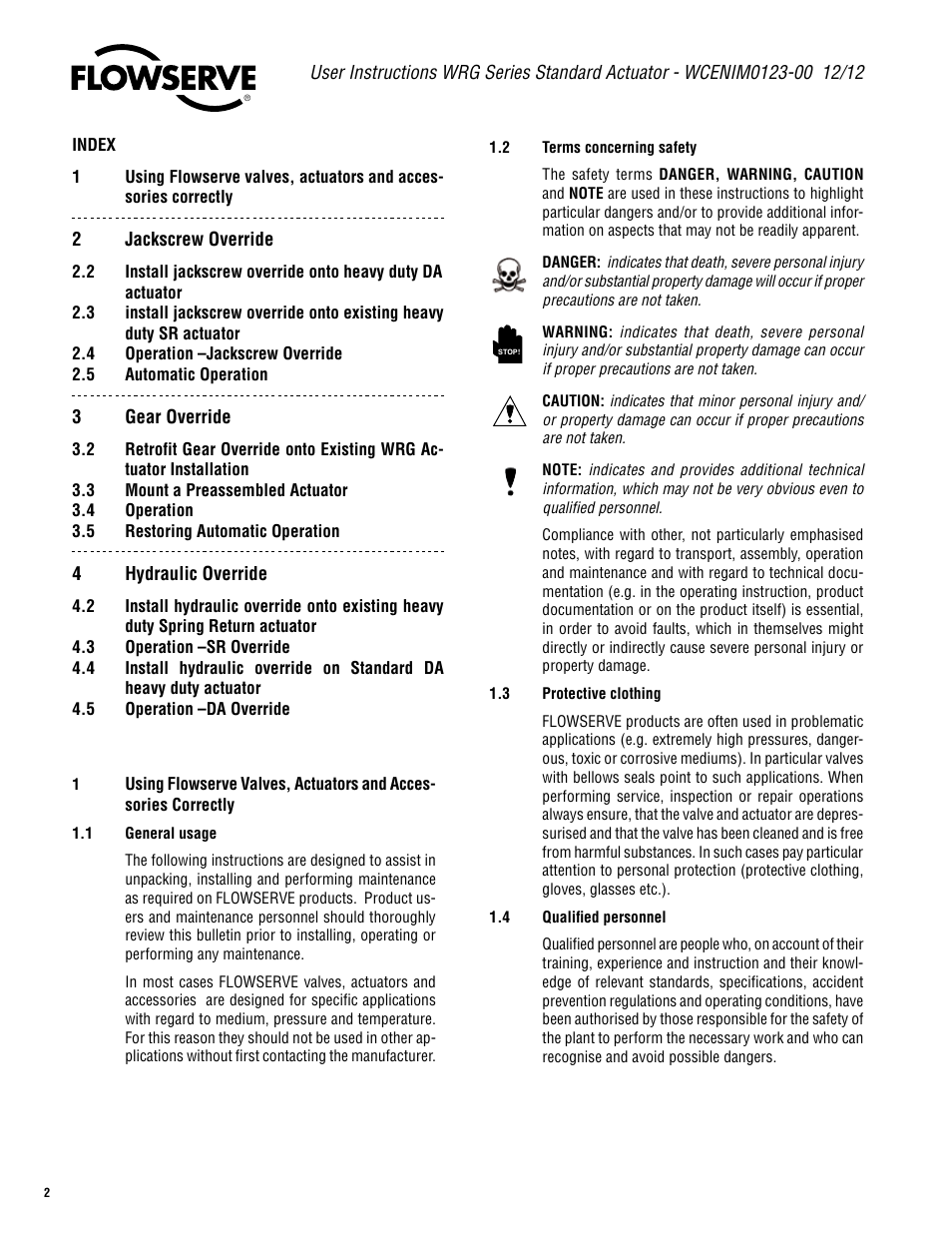 Flowserve WRG Series Standard Actuator User Manual | Page 2 / 12