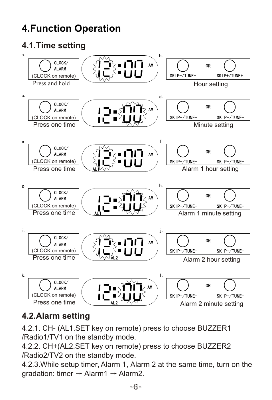 Т³гж 8, Function operation, Time setting | Alarm setting | Curtis KCR2614A User Manual | Page 9 / 20