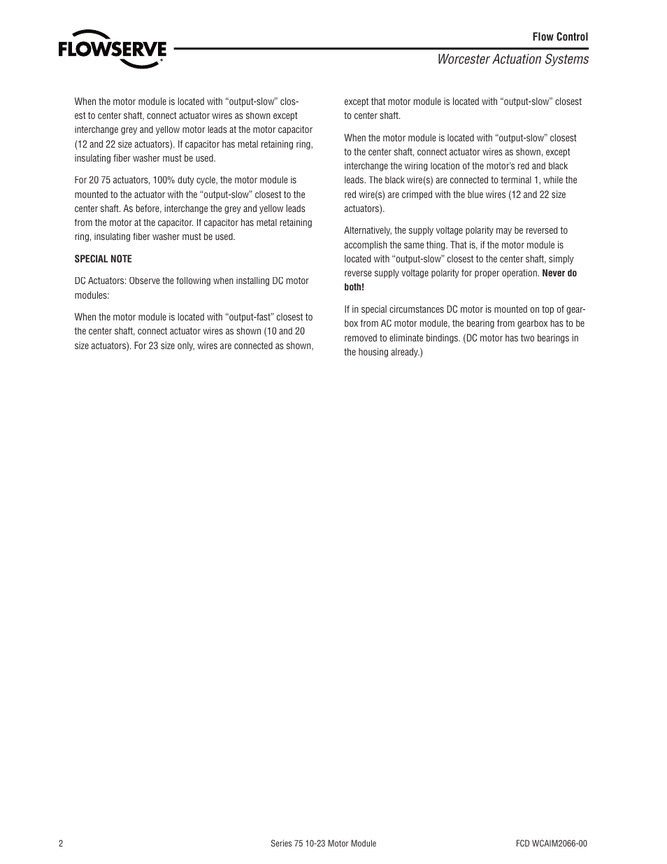 Worcester actuation systems | Flowserve 75 10-23 Series Motor Module User Manual | Page 2 / 4