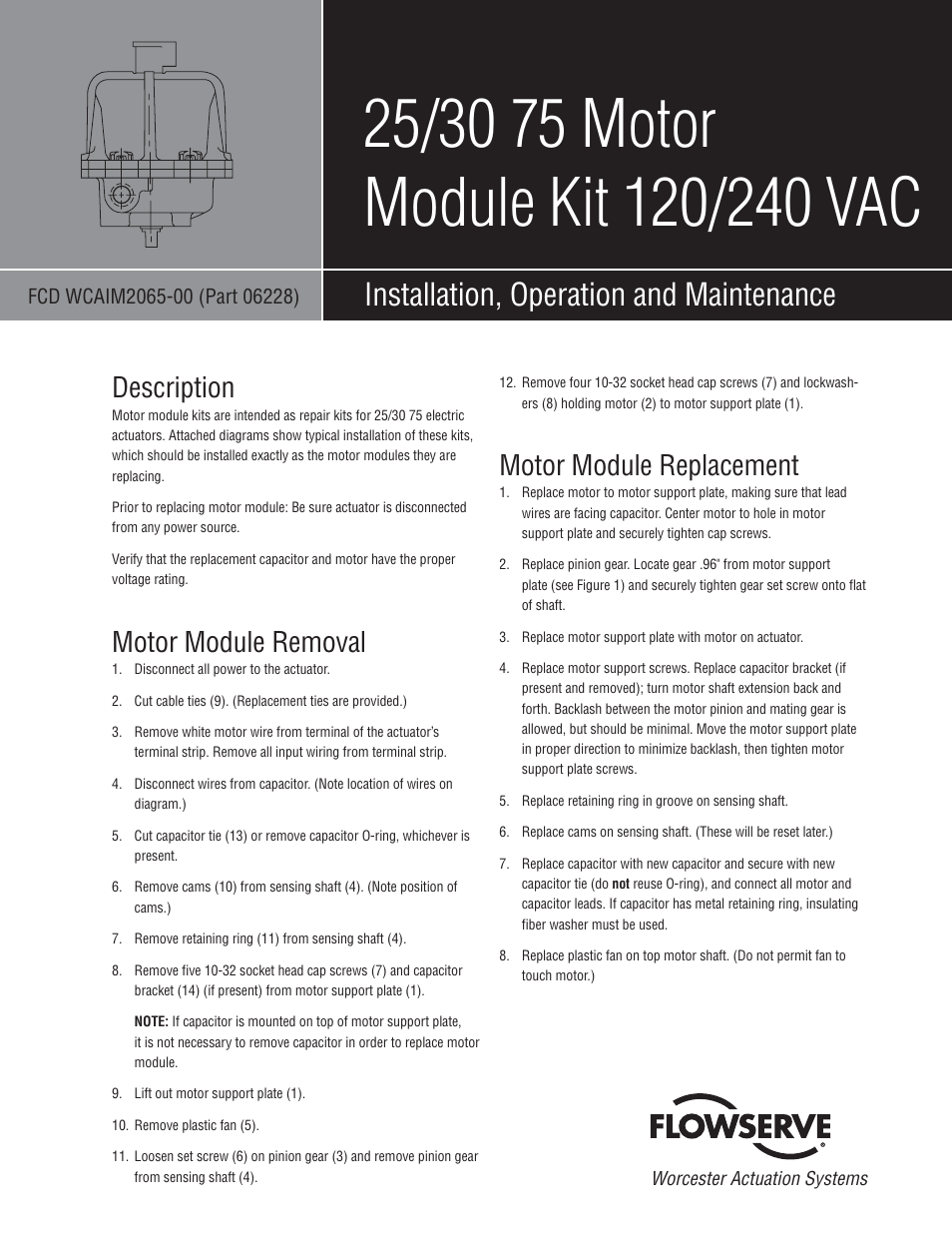 Flowserve 25 75 Motor Module Kit 120/240 VAC User Manual | 2 pages