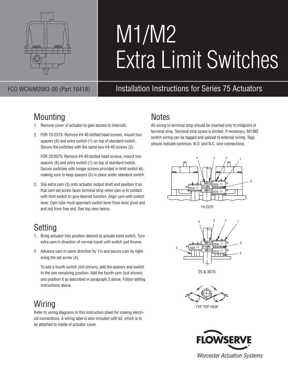 Flowserve M1 Extra Limit Switches User Manual | 2 pages