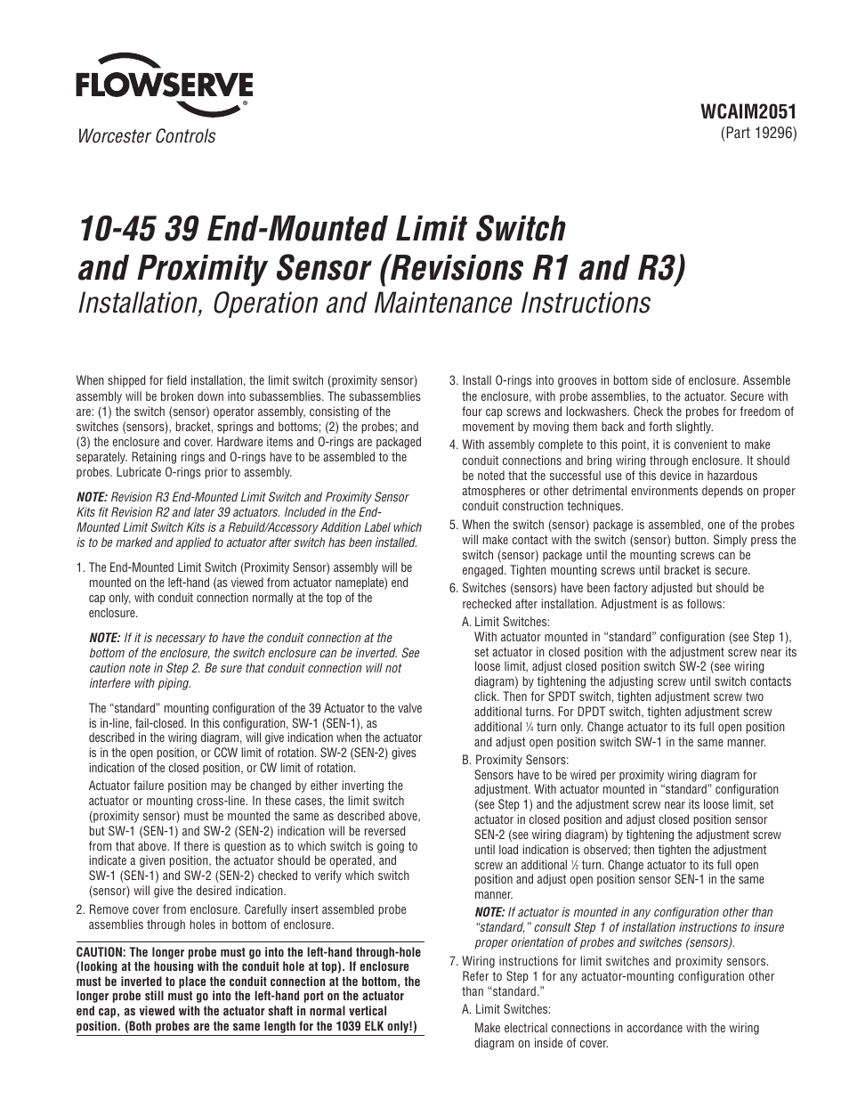 Flowserve 10-45 39 End-Mounted Limit Switch User Manual | 2 pages