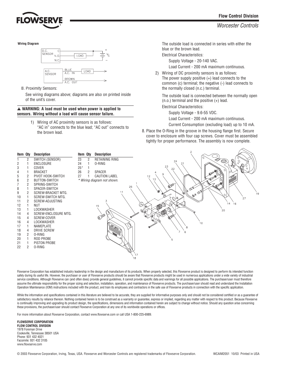 Worcester controls | Flowserve 10-45 39 End-Mounted Limit Switch User Manual | Page 2 / 2