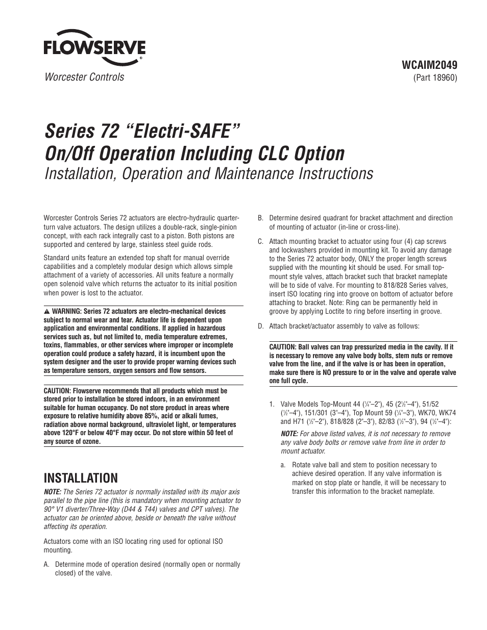 Flowserve 72 Series Electri-SAFE User Manual | 8 pages