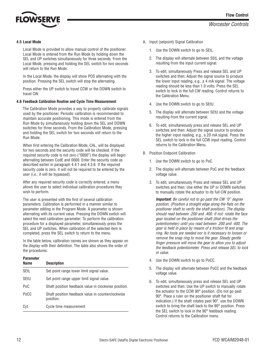 Worcester controls | Flowserve Worcester Controls Electri-SAFE DataFlo User Manual | Page 12 / 28