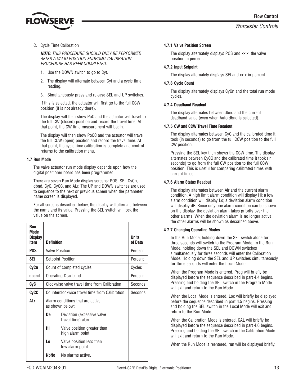 Worcester controls | Flowserve Worcester Controls Electri-SAFE DataFlo User Manual | Page 13 / 28