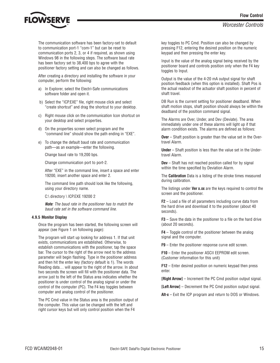 Worcester controls | Flowserve Worcester Controls Electri-SAFE DataFlo User Manual | Page 15 / 28