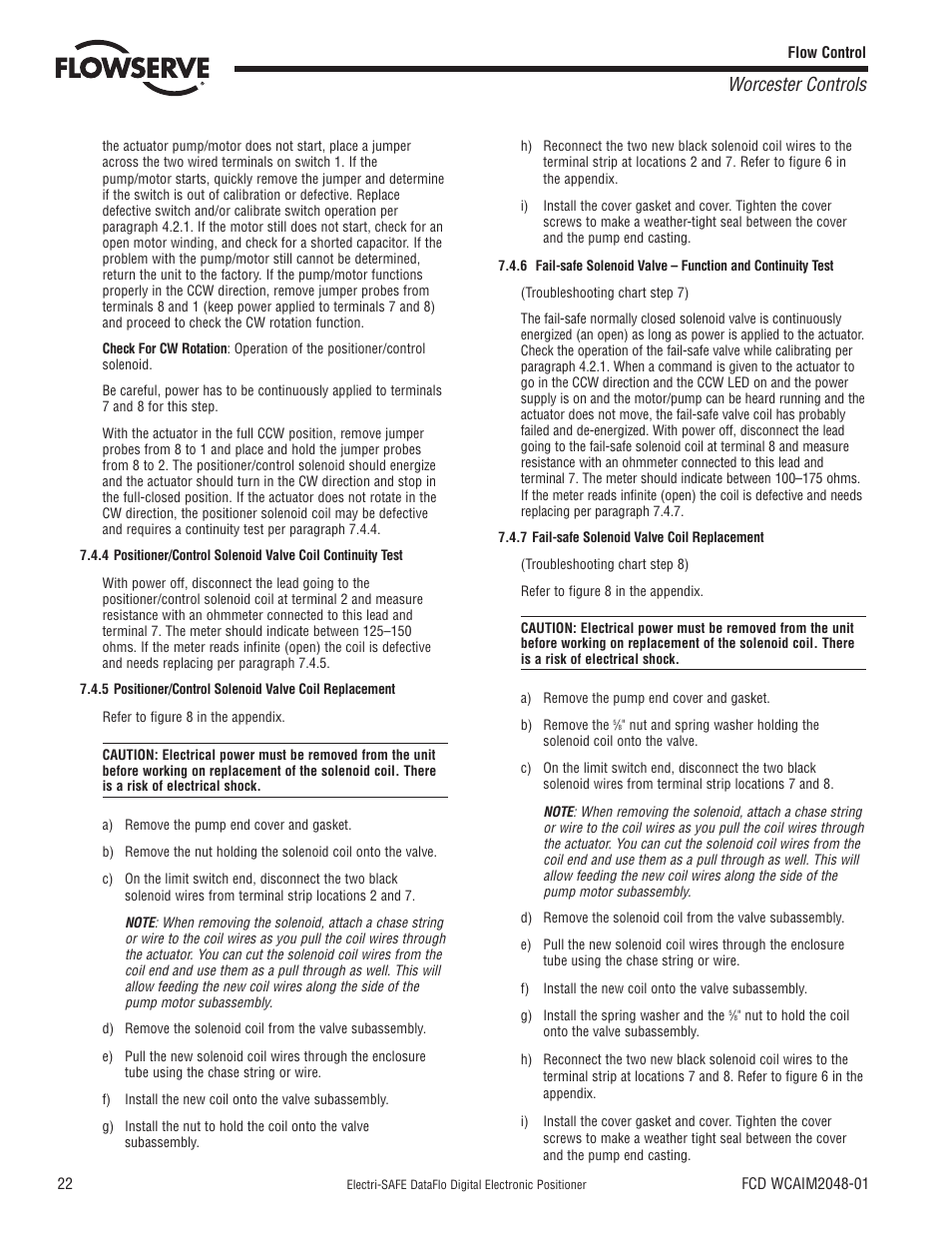 Worcester controls | Flowserve Worcester Controls Electri-SAFE DataFlo User Manual | Page 22 / 28