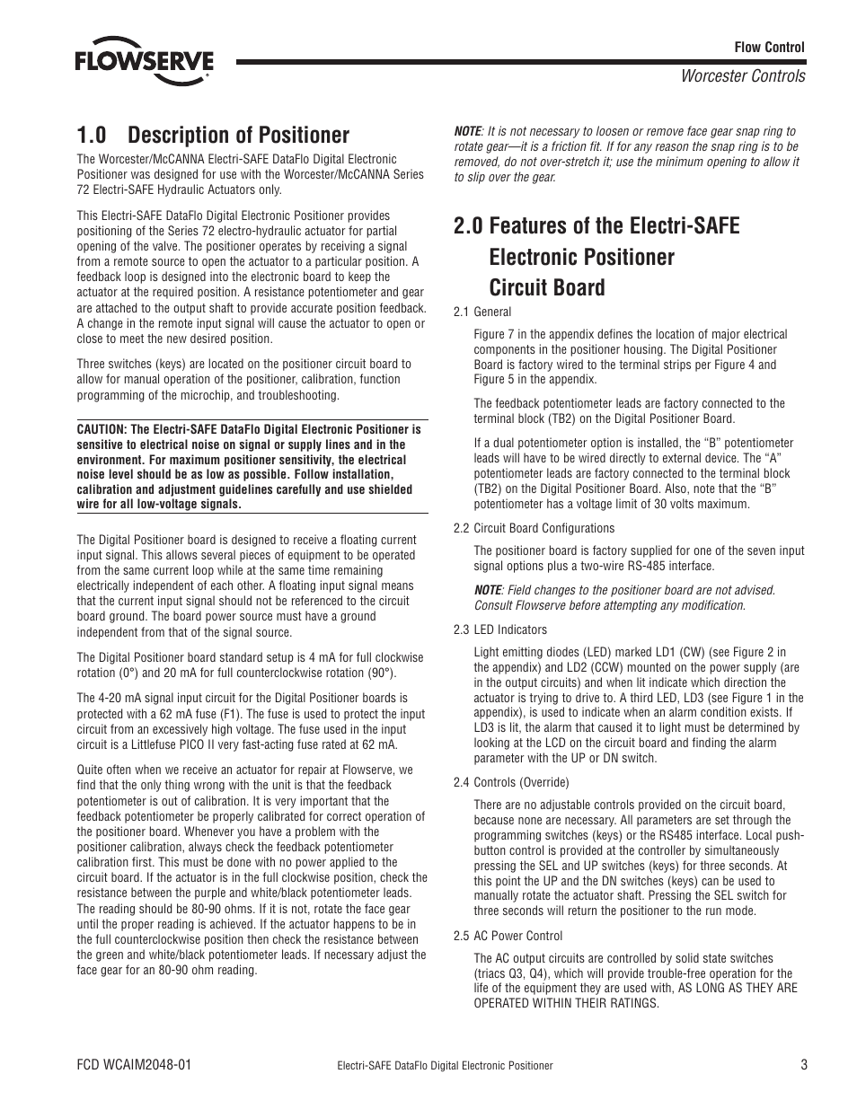0 description of positioner | Flowserve Worcester Controls Electri-SAFE DataFlo User Manual | Page 3 / 28