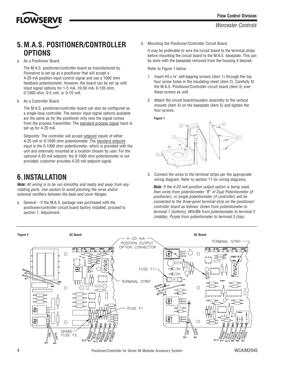 M.a.s. positioner/controller options, Installation, Worcester controls | Flowserve 90 Series Controller User Manual | Page 4 / 12