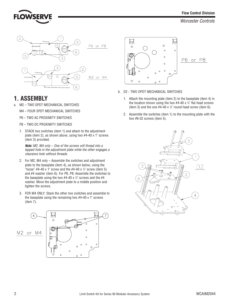 Assembly, Worcester controls | Flowserve 90 Series Limit Switch Kit User Manual | Page 2 / 8