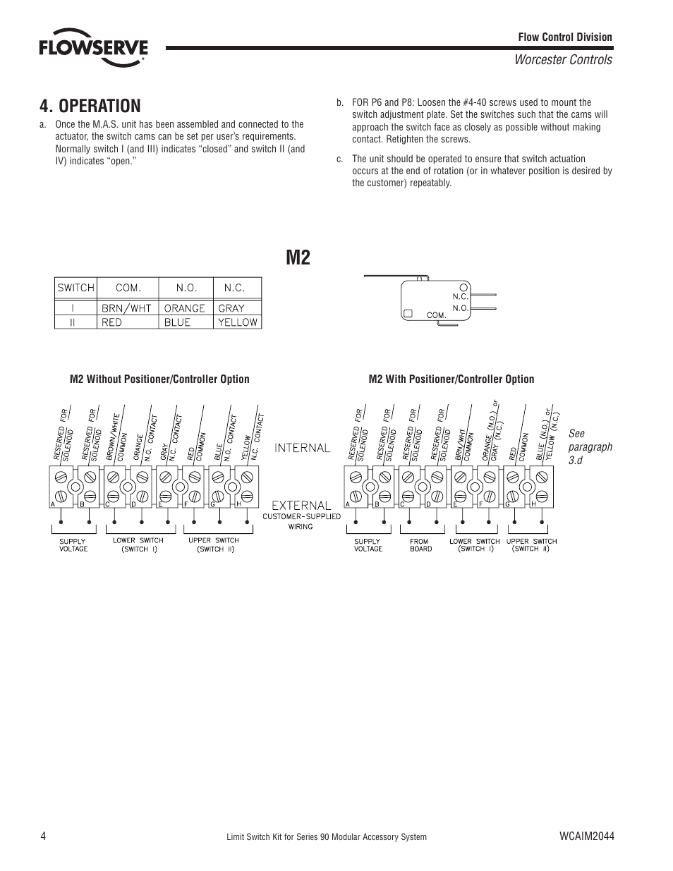 Operation | Flowserve 90 Series Limit Switch Kit User Manual | Page 4 / 8