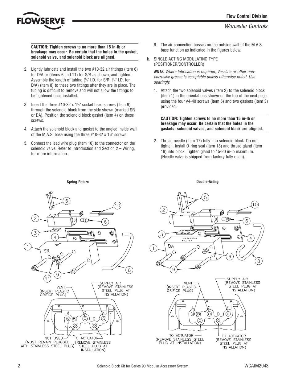 Worcester controls | Flowserve 90 Series Solenoid Block Kit User Manual | Page 2 / 8