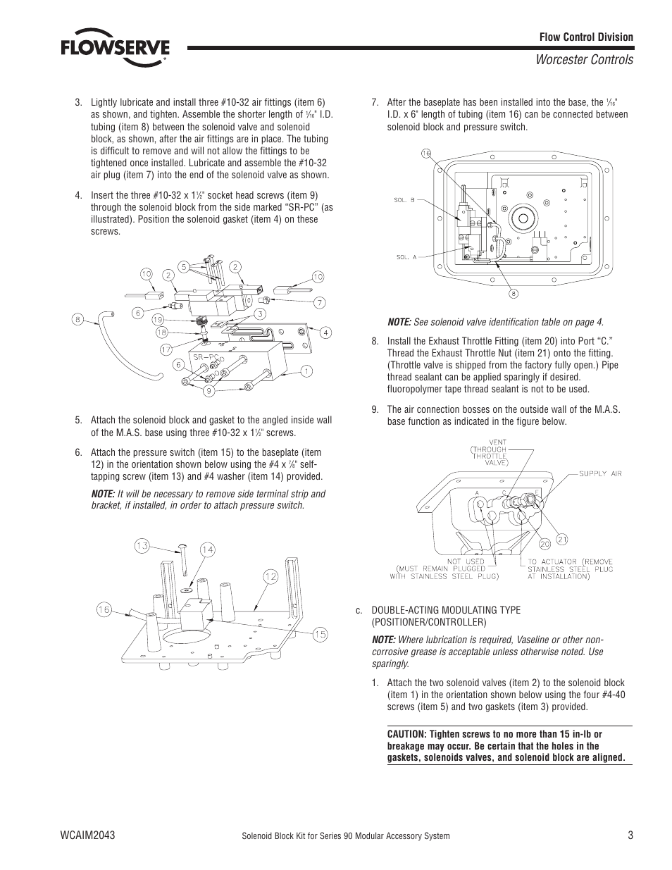 Worcester controls | Flowserve 90 Series Solenoid Block Kit User Manual | Page 3 / 8