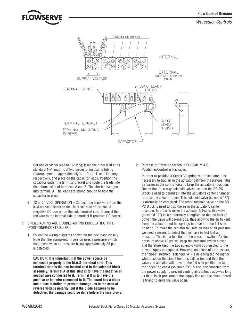 Worcester controls | Flowserve 90 Series Solenoid Block Kit User Manual | Page 5 / 8