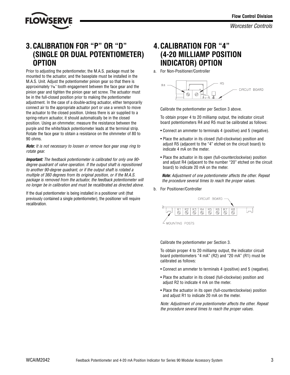 Worcester controls | Flowserve 90 Series Feedback Potentiometer User Manual | Page 3 / 4