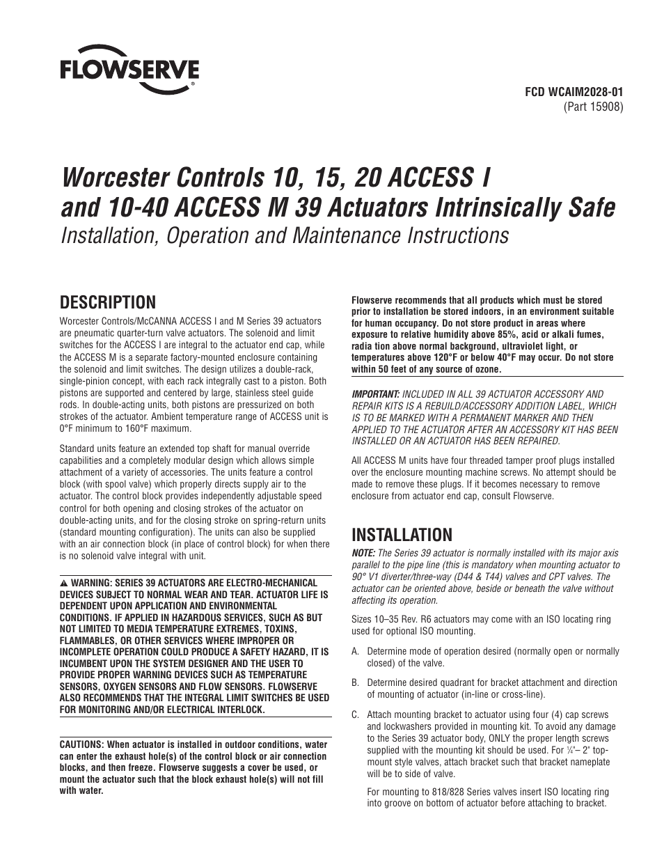 Flowserve 10 ACCESS I Worcester Controls User Manual | 16 pages