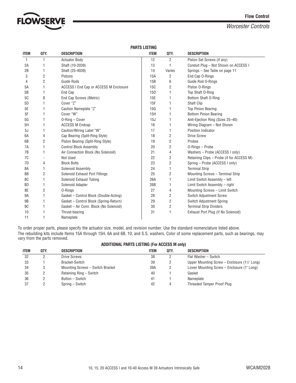 Worcester controls | Flowserve 10 ACCESS I Worcester Controls User Manual | Page 14 / 16
