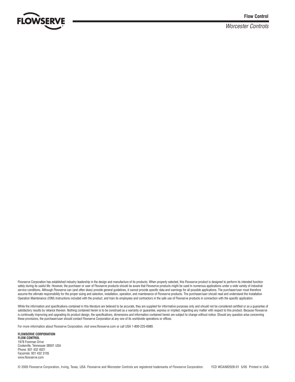Worcester controls | Flowserve 10 ACCESS I Worcester Controls User Manual | Page 16 / 16