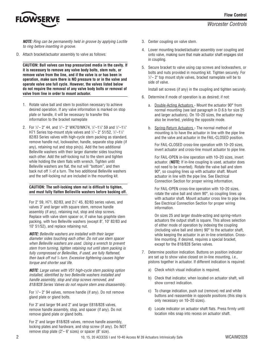 Worcester controls | Flowserve 10 ACCESS I Worcester Controls User Manual | Page 2 / 16