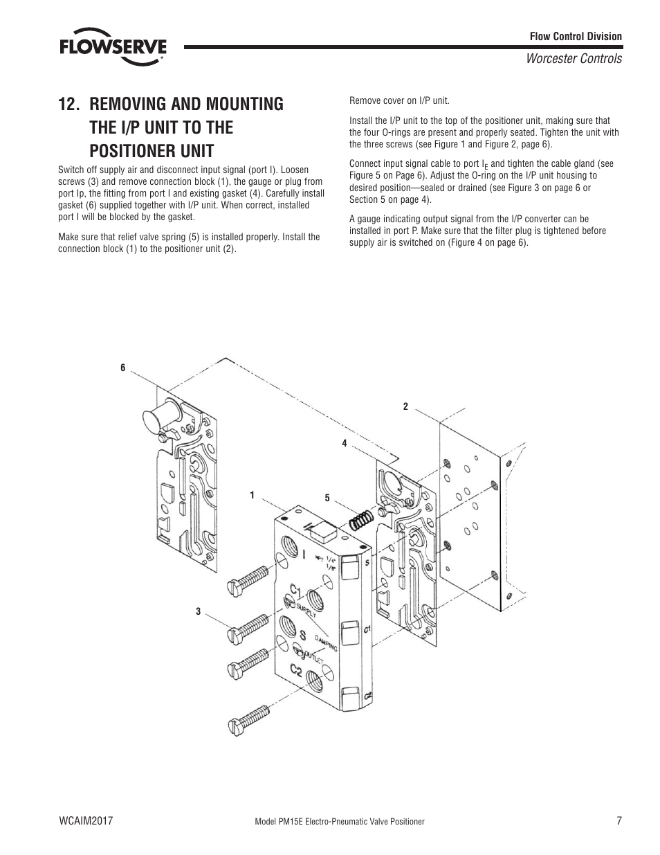 Worcester controls | Flowserve PM15E Electro-Pneumatic Valve Positioner User Manual | Page 7 / 12