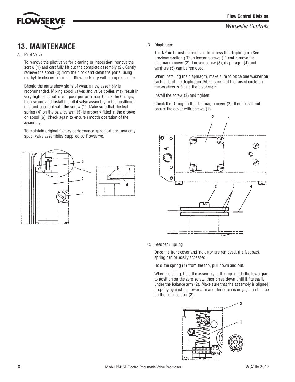 Maintenance, Worcester controls | Flowserve PM15E Electro-Pneumatic Valve Positioner User Manual | Page 8 / 12