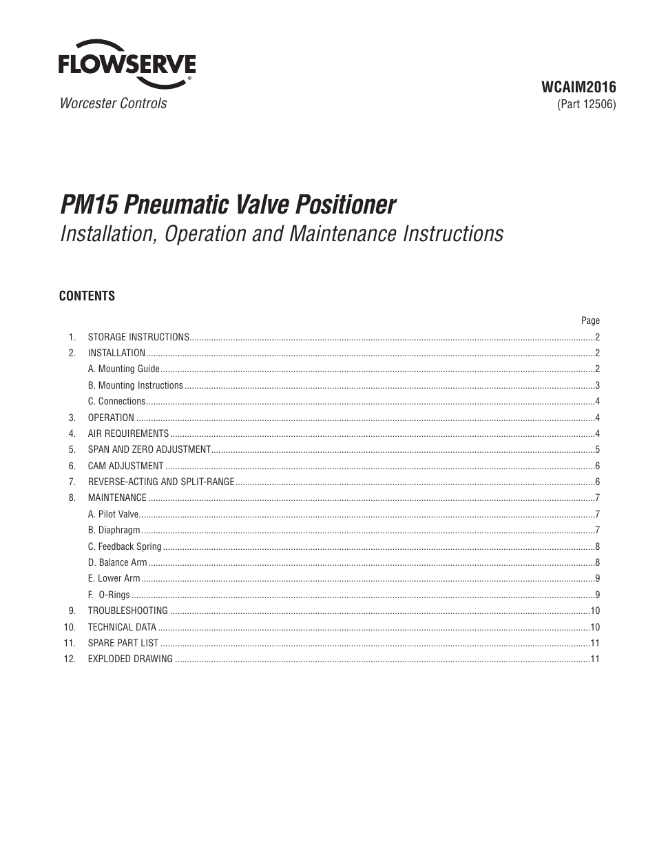 Flowserve PM15 Pneumatic Valve Positioner User Manual | 8 pages