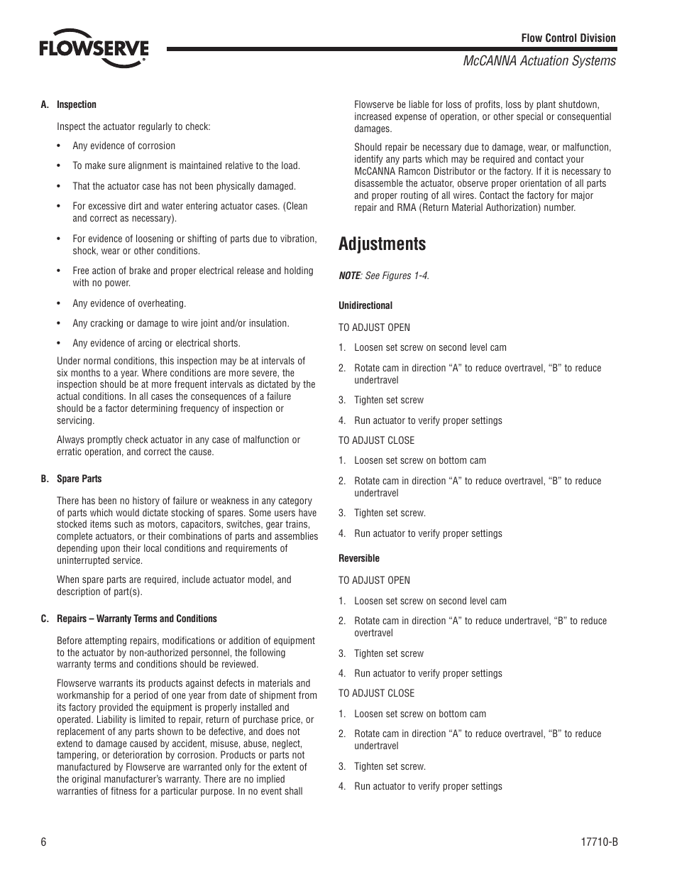 Adjustments, Mccanna actuation systems | Flowserve Ramcon Series Electric Actuators User Manual | Page 6 / 8