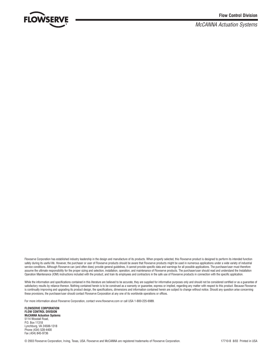 Mccanna actuation systems | Flowserve Ramcon Series Electric Actuators User Manual | Page 8 / 8