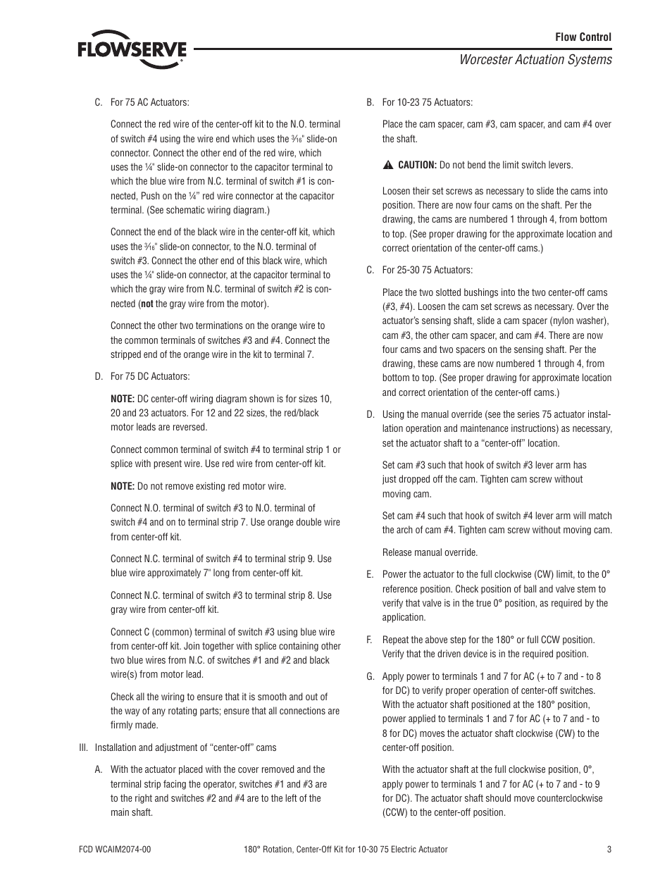 Worcester actuation systems | Flowserve 180 Rotation Center-Off Kit User Manual | Page 3 / 4