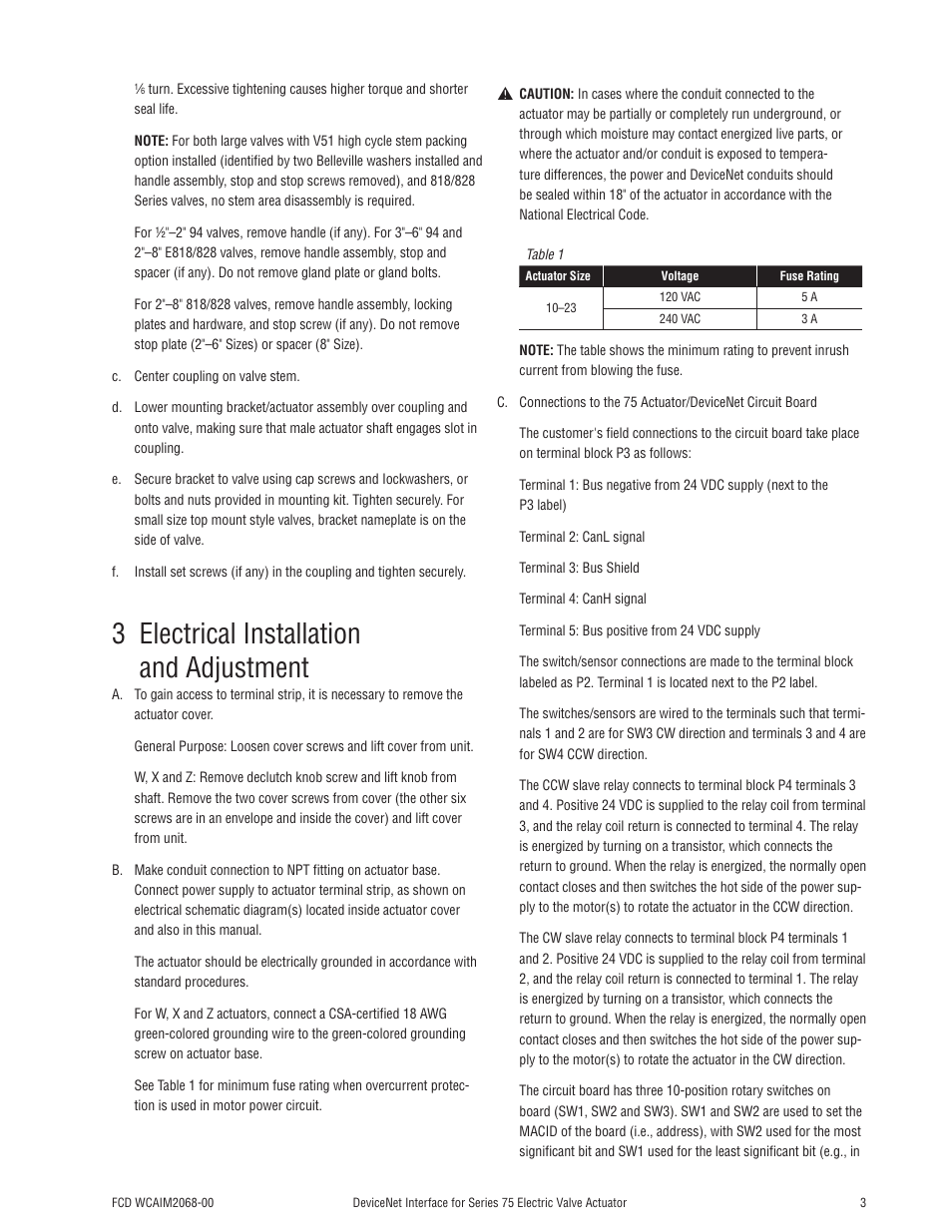 3 electrical installation and adjustment | Flowserve 75 Series DeviceNet Interface User Manual | Page 3 / 12