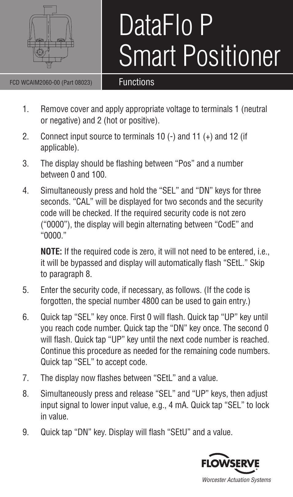 Flowserve DataFlo P Smart Positioner User Manual | 2 pages