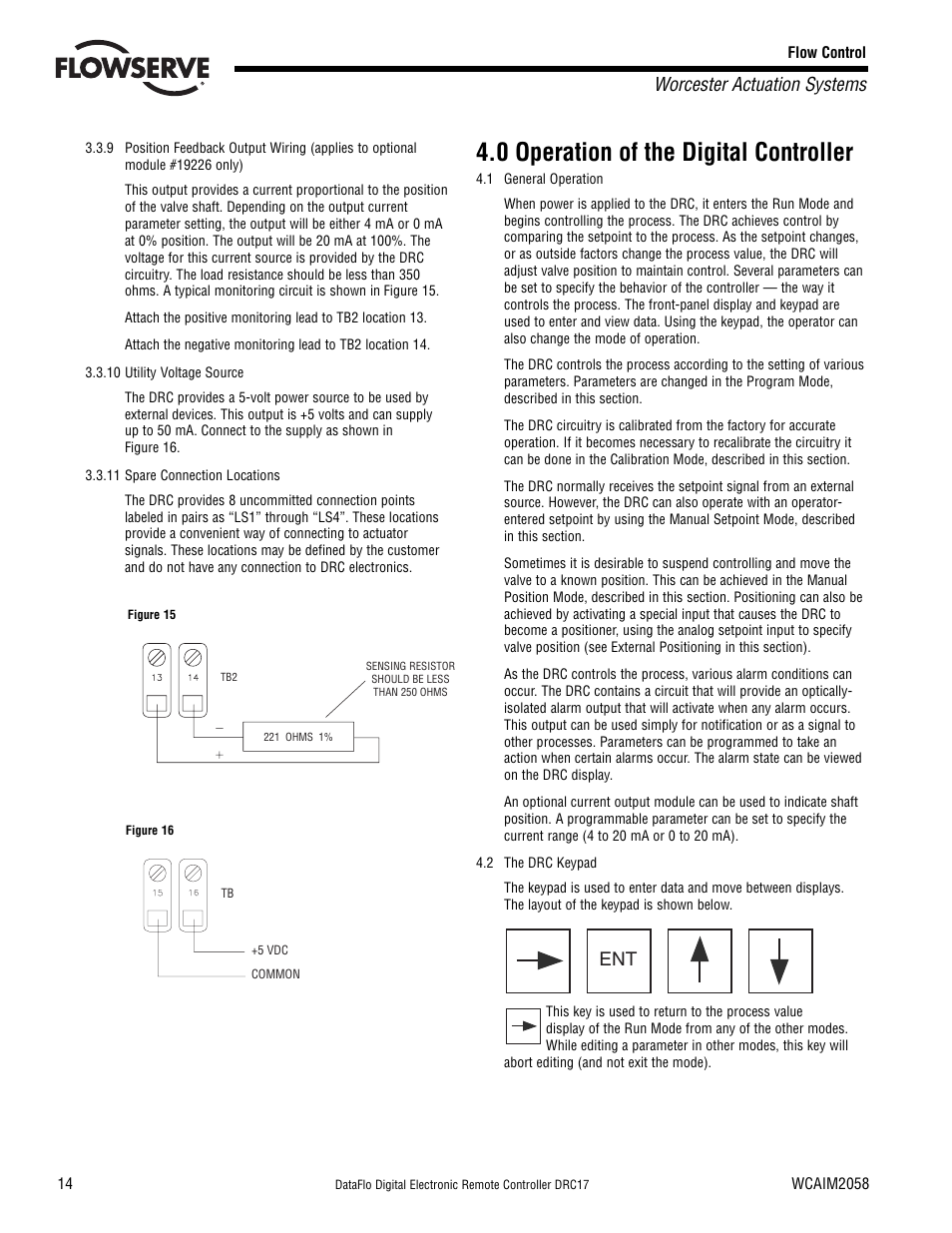 0 operation of the digital controller, Worcester actuation systems | Flowserve DRC-17 User Manual | Page 14 / 28