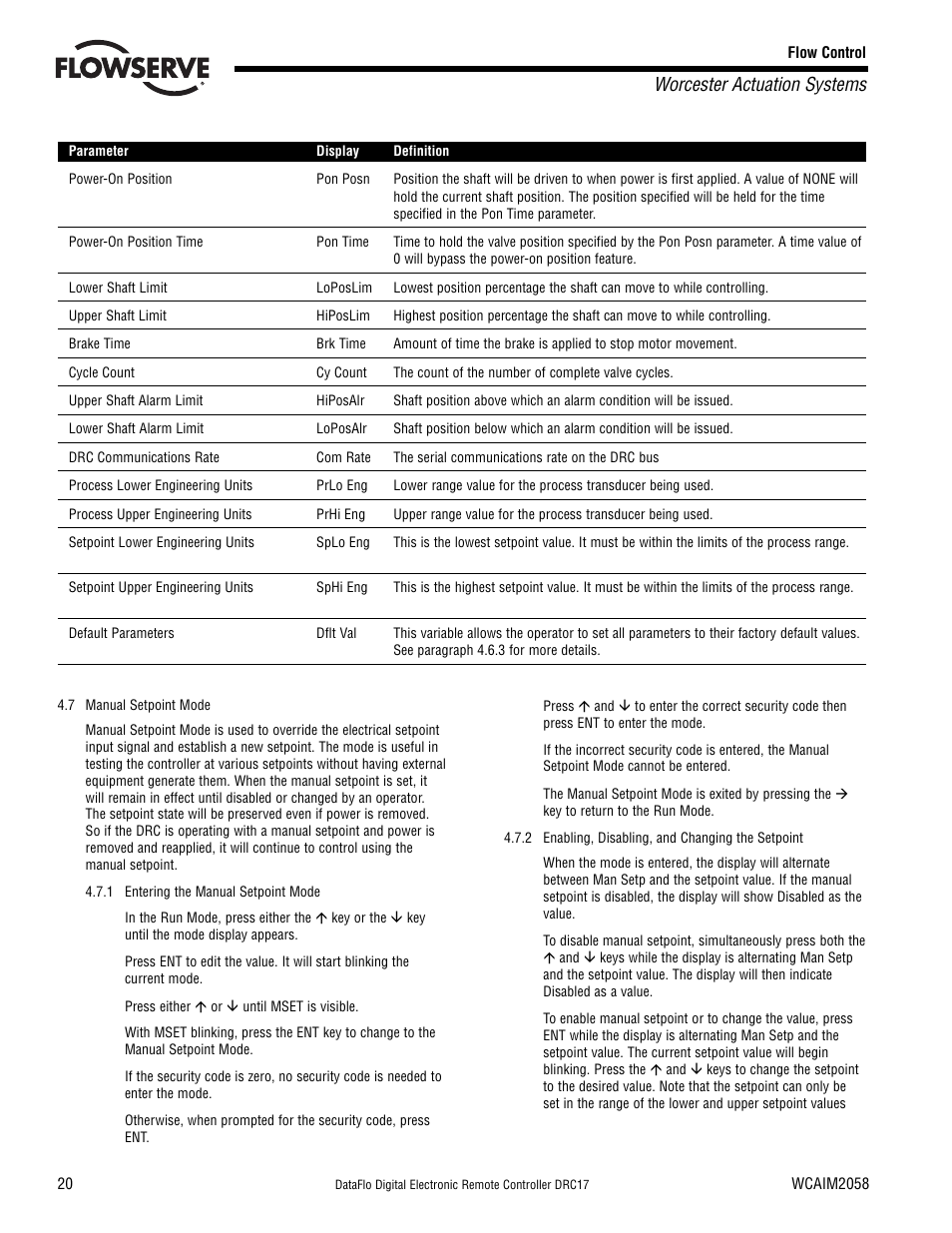 Worcester actuation systems | Flowserve DRC-17 User Manual | Page 20 / 28
