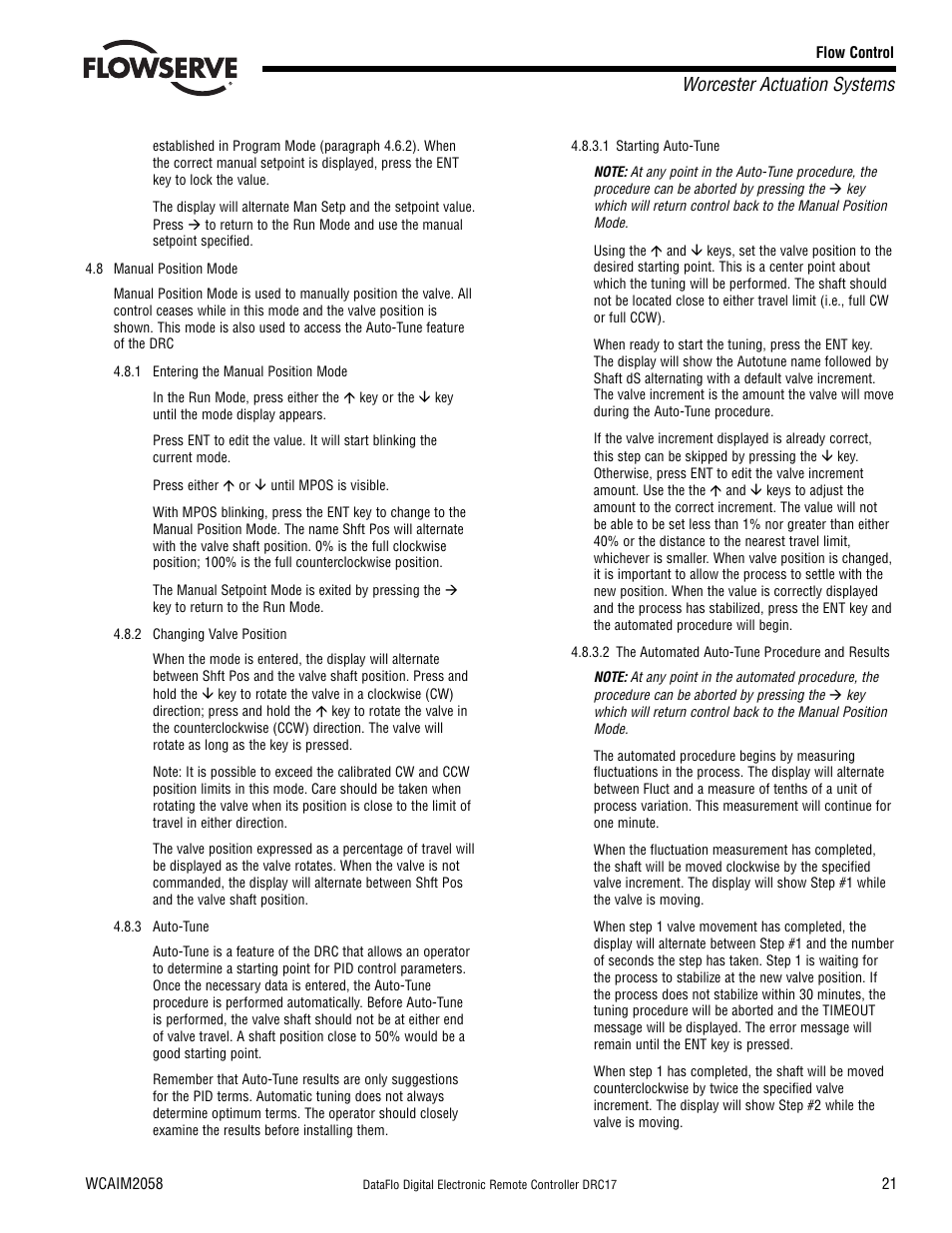 Worcester actuation systems | Flowserve DRC-17 User Manual | Page 21 / 28