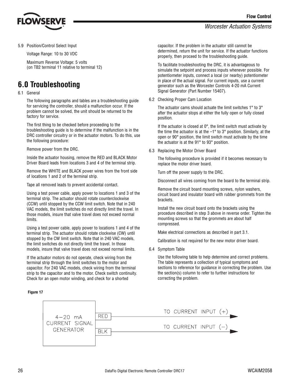 0 troubleshooting, Worcester actuation systems | Flowserve DRC-17 User Manual | Page 26 / 28