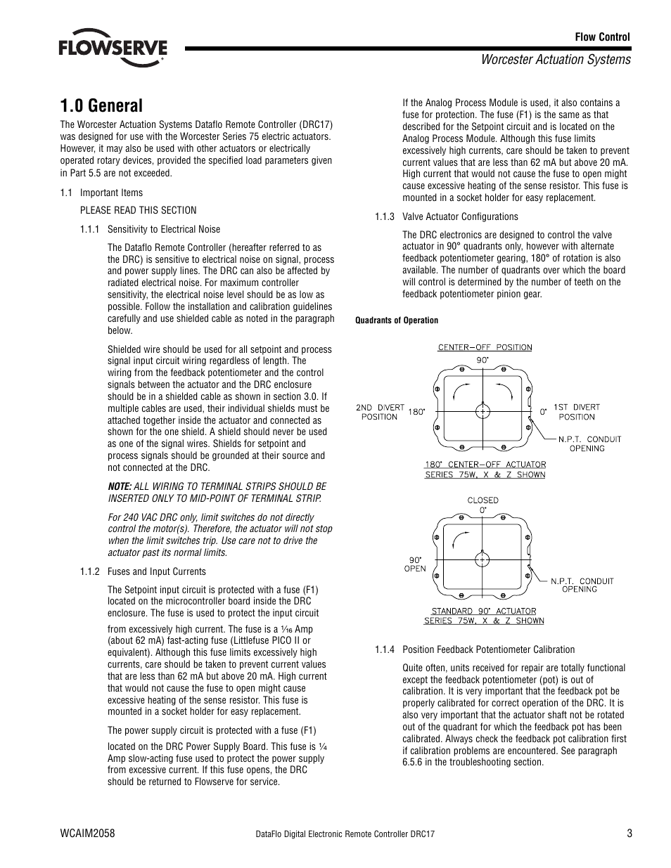 0 general, Worcester actuation systems | Flowserve DRC-17 User Manual | Page 3 / 28