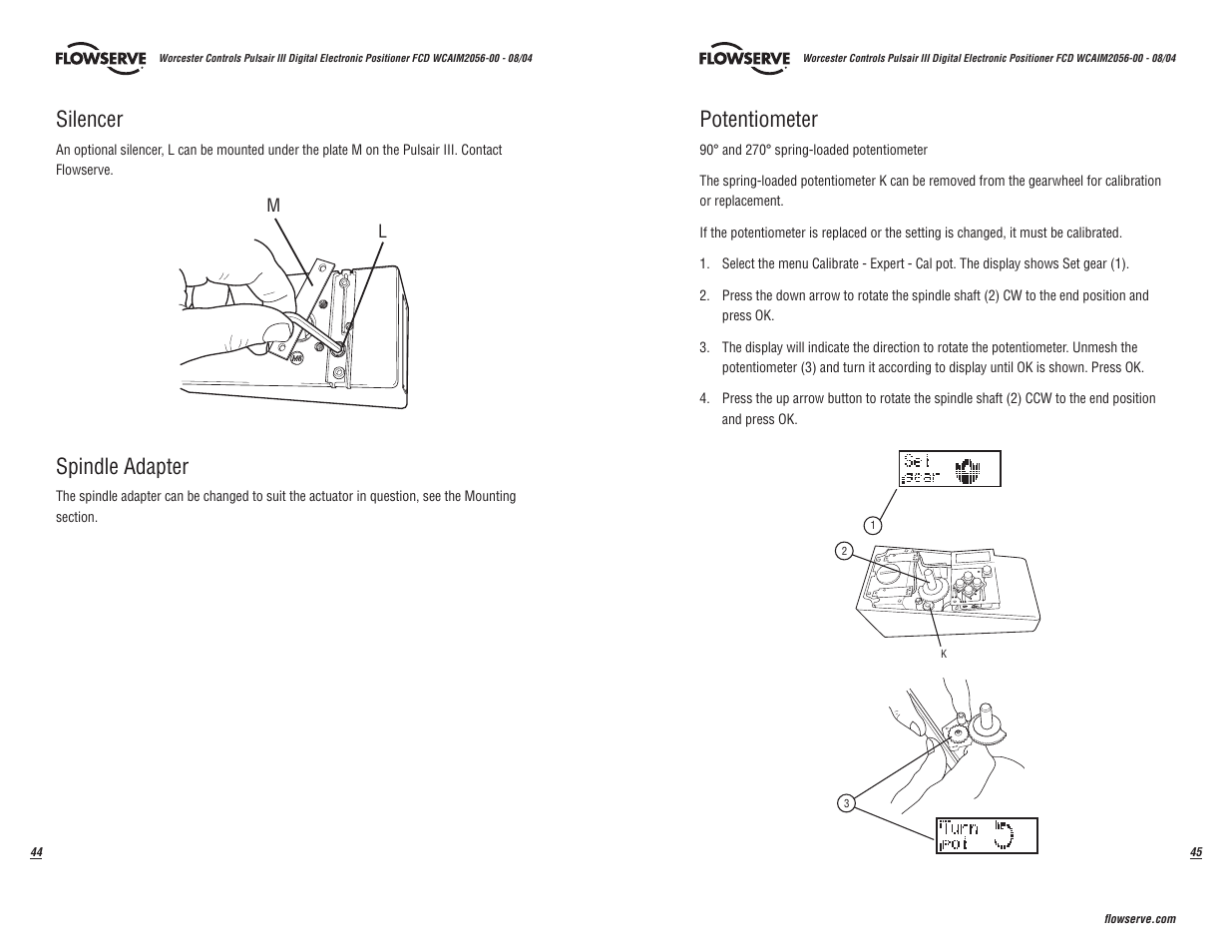 Silencer, Spindle adapter, Potentiometer | Flowserve Pulsair III Digital User Manual | Page 23 / 32
