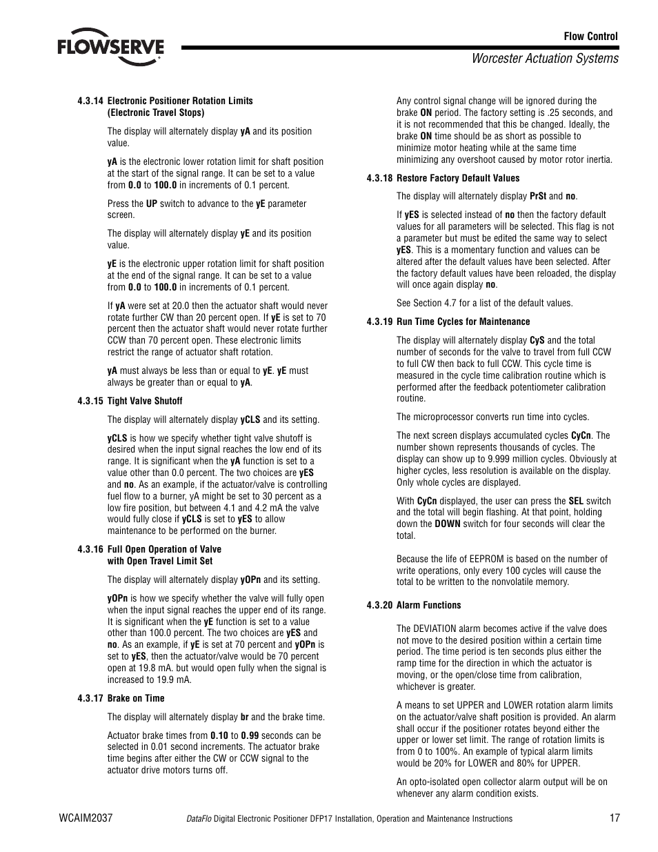 Worcester actuation systems | Flowserve DFP17 User Manual | Page 17 / 32